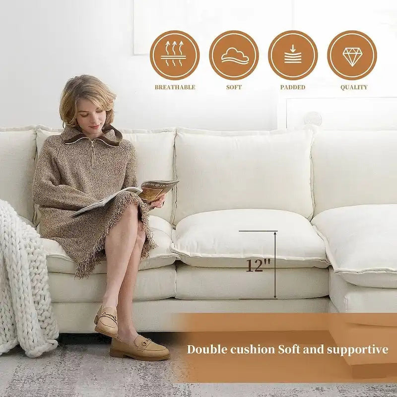 Canapé sectionnel d'angle 5 places en chenille avec méridienne réversible, convertible pour salon, appartement