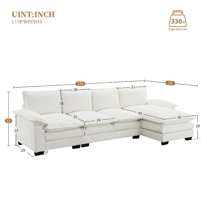 Canapé sectionnel d'angle 5 places en chenille avec méridienne réversible, convertible pour salon, appartement