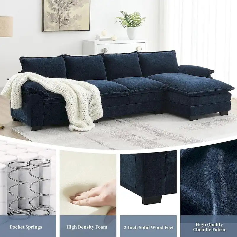 Canapé sectionnel d'angle 5 places en chenille avec méridienne réversible, convertible pour salon, appartement