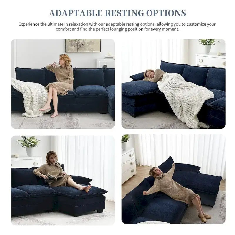 Canapé sectionnel d'angle 5 places en chenille avec méridienne réversible, convertible pour salon, appartement