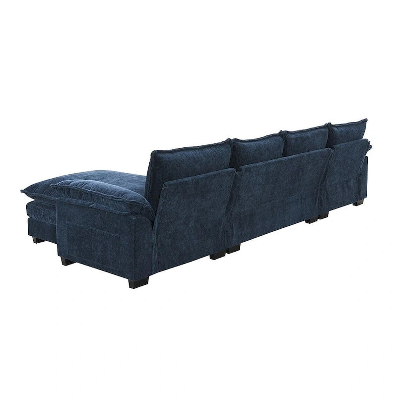 Canapé sectionnel d'angle 5 places en chenille avec méridienne réversible, convertible pour salon, appartement