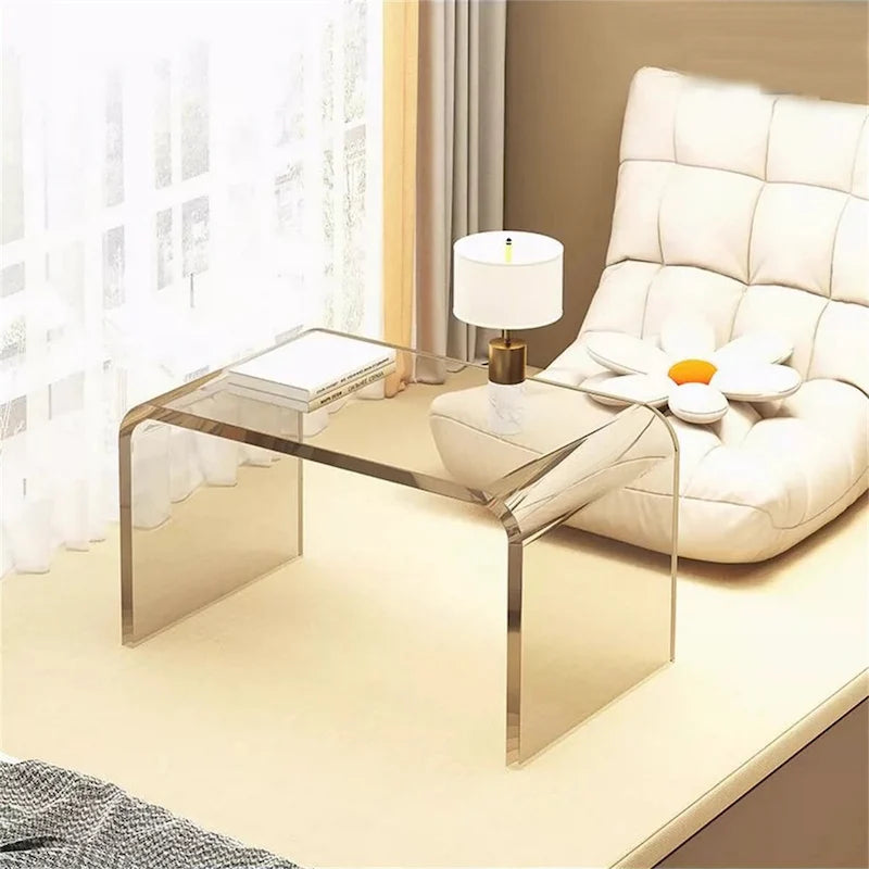 Table d'appoint en acrylique en forme de C pour canapé