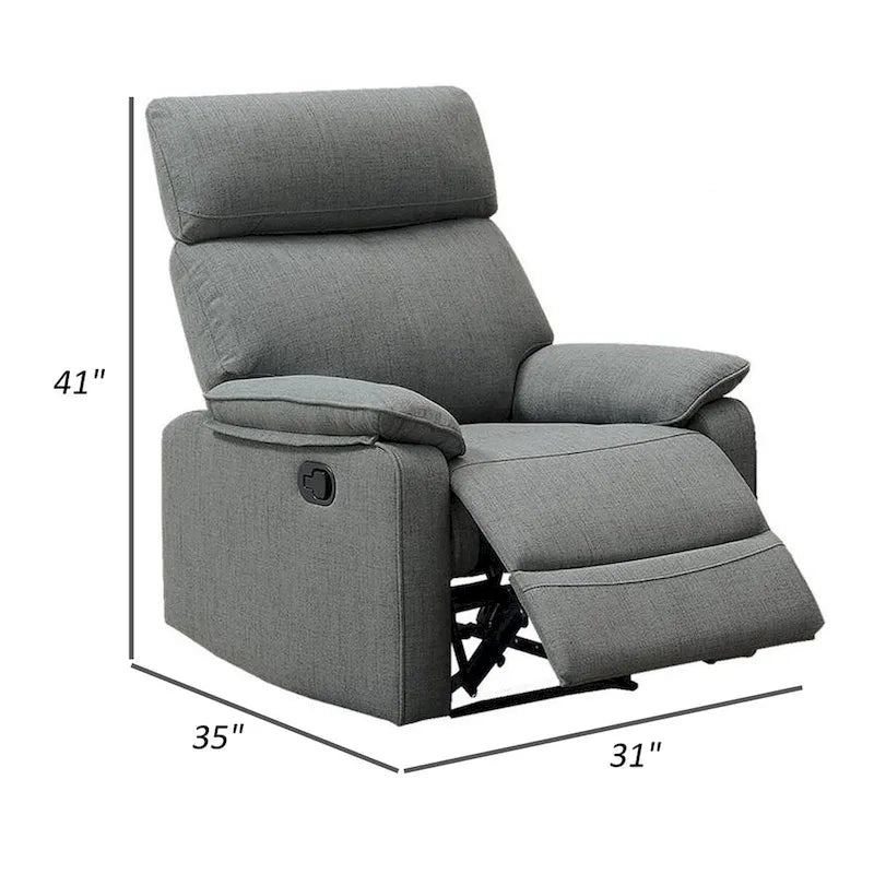 Fauteuil inclinable manuel Fery de 35 pouces, en toile de jute grise, avec assise rembourrée et bois massif