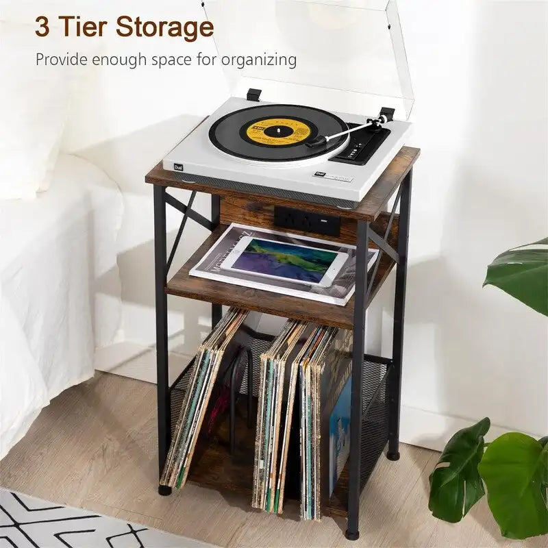 Meuble support pour tourne-disque avec station de charge – 15,75 x 11,41 x 25,59