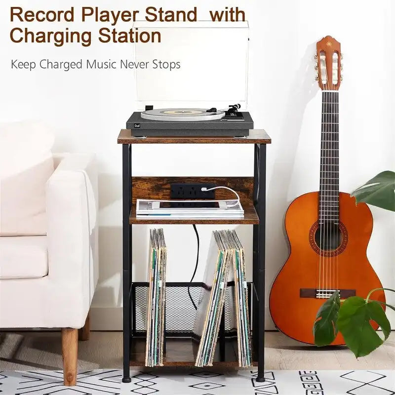 Meuble support pour tourne-disque avec station de charge – 15,75 x 11,41 x 25,59