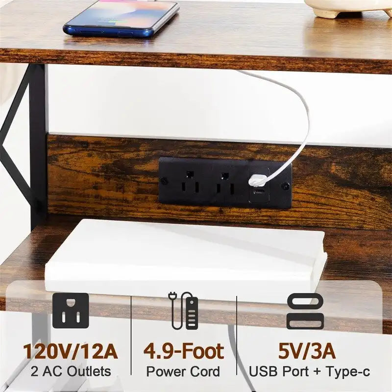 Meuble support pour tourne-disque avec station de charge – 15,75 x 11,41 x 25,59