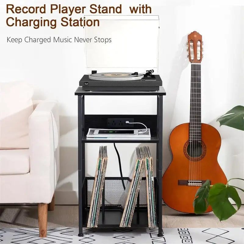 Meuble support pour tourne-disque avec station de charge – 15,75 x 11,41 x 25,59