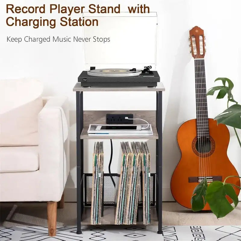 Meuble support pour tourne-disque avec station de charge – 15,75 x 11,41 x 25,59
