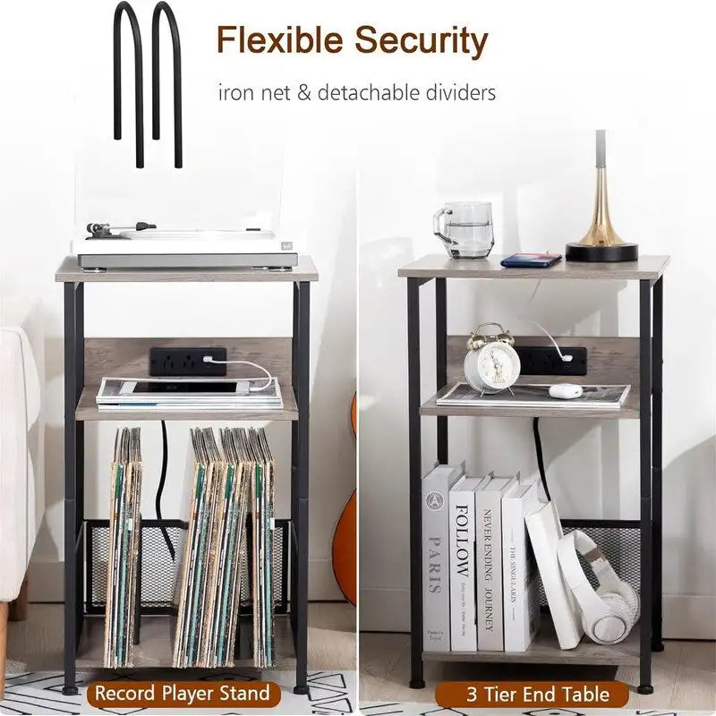 Meuble support pour tourne-disque avec station de charge – 15,75 x 11,41 x 25,59