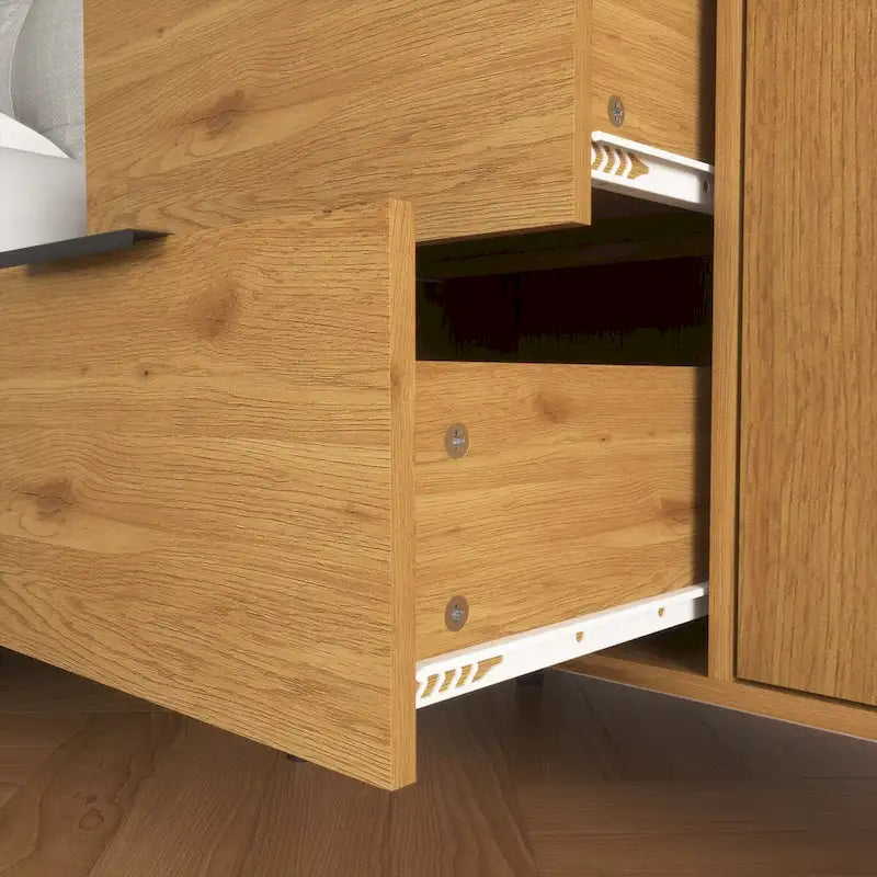 Meuble de rangement avec 3 tiroirs et une étagère réglable, buffet style Mid-Century avec porte, meuble d'appoint pour salon, bureau à domicile