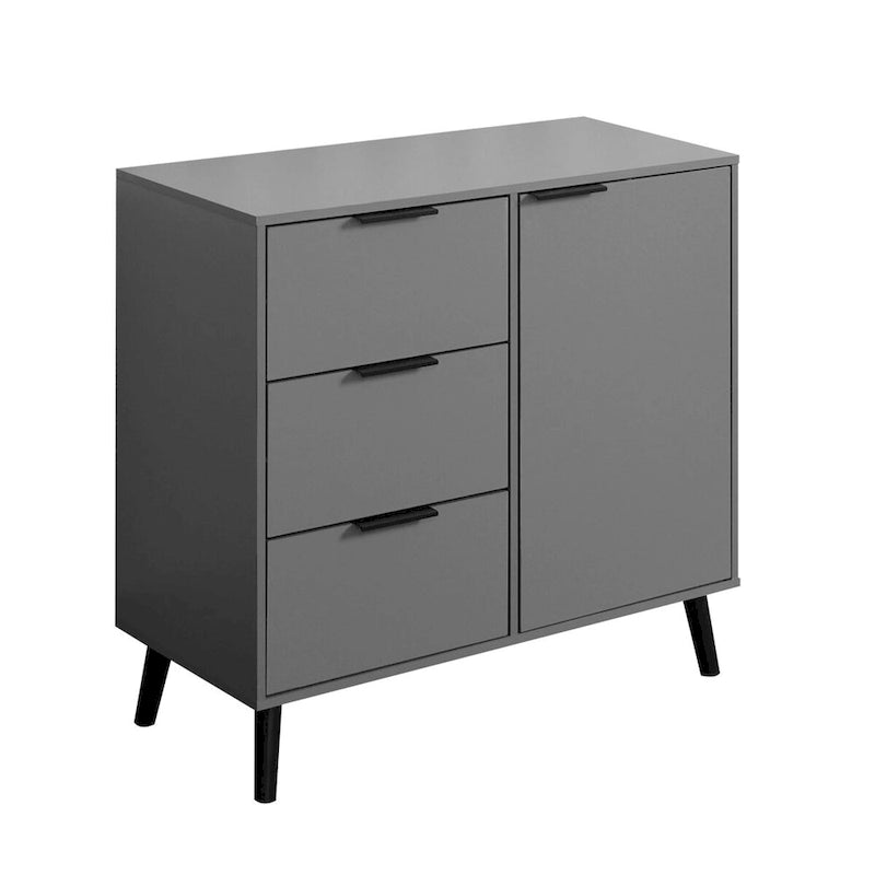 Meuble de rangement avec 3 tiroirs et une étagère réglable, buffet style Mid-Century avec porte, meuble d'appoint pour salon, bureau à domicile