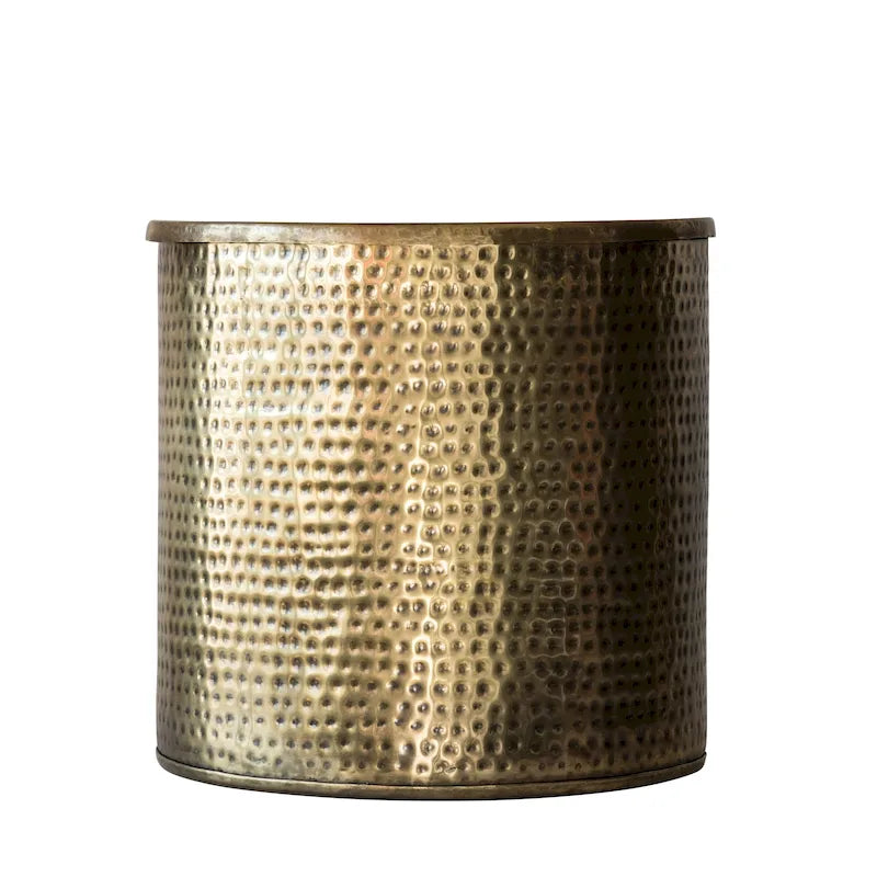 Table Tambour en Métal Martelé Laiton avec Couvercle