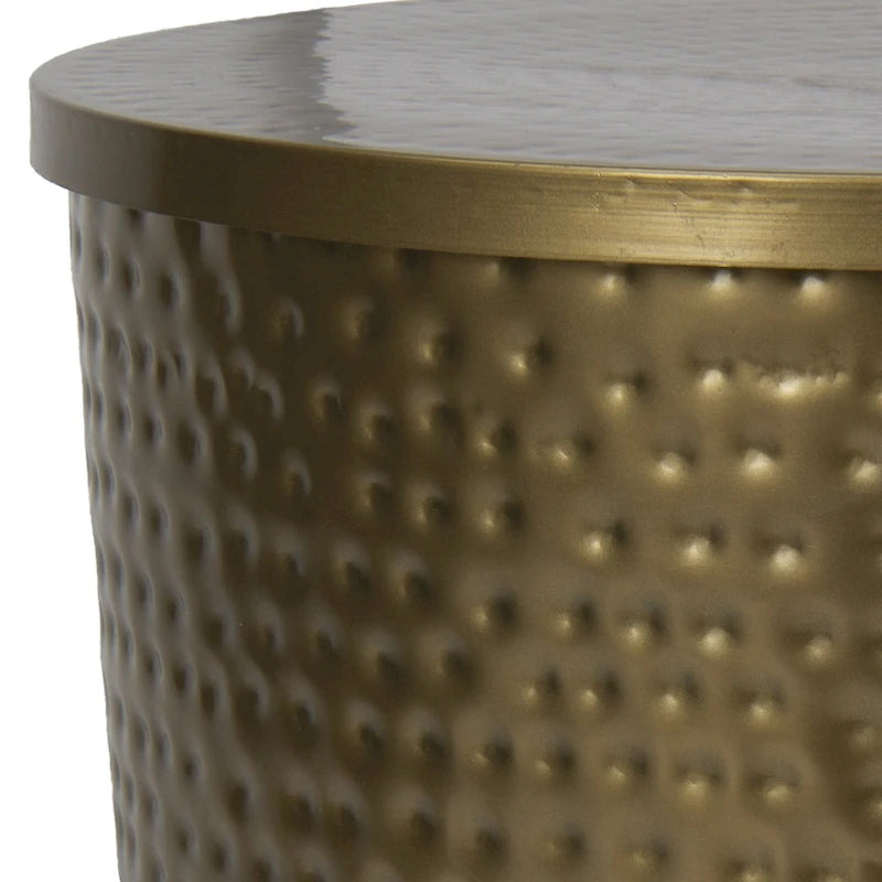 Table Tambour en Métal Martelé Laiton avec Couvercle