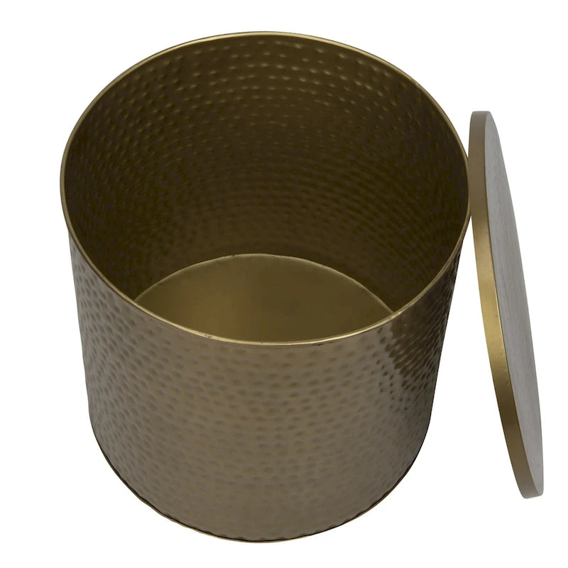 Table Tambour en Métal Martelé Laiton avec Couvercle
