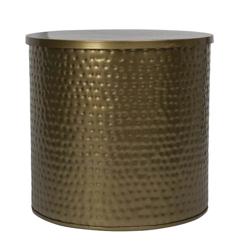 Table Tambour en Métal Martelé Laiton avec Couvercle