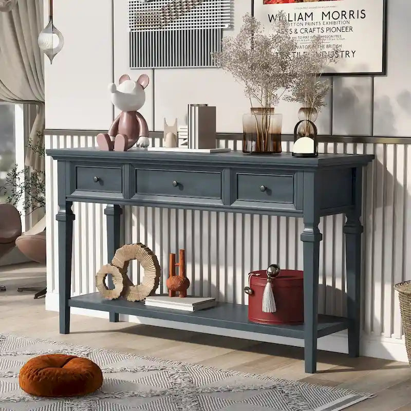 Console Rétro avec 3 Tiroirs et Étagère Inférieure