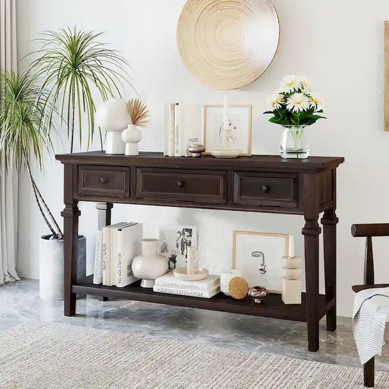 Console Rétro avec 3 Tiroirs et Étagère Inférieure
