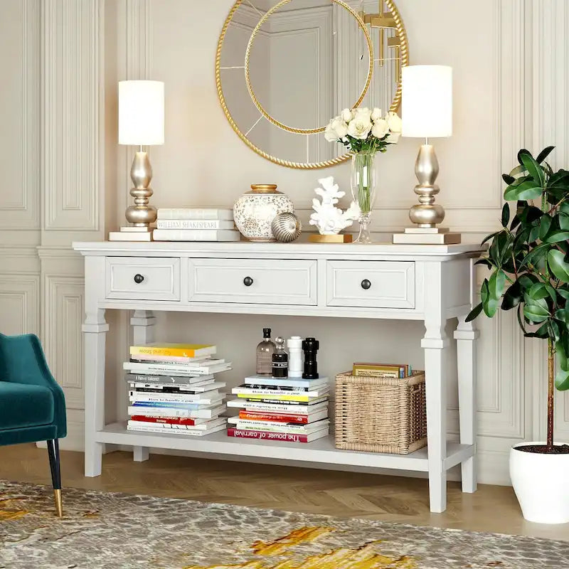 Console Rétro avec 3 Tiroirs et Étagère Inférieure