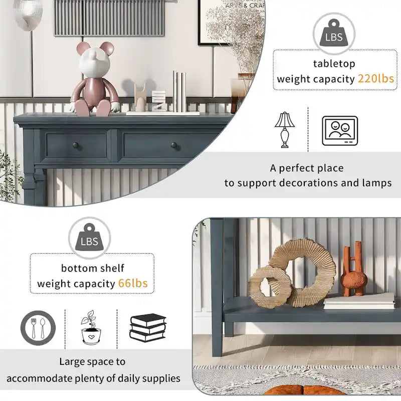 Console Rétro avec 3 Tiroirs et Étagère Inférieure