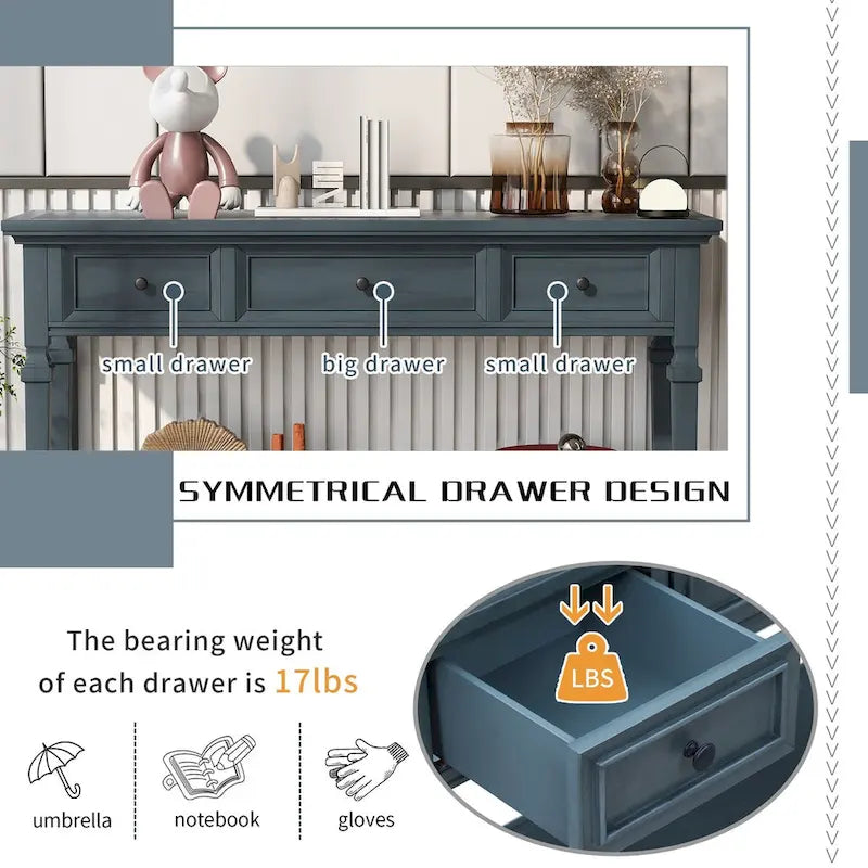 Console Rétro avec 3 Tiroirs et Étagère Inférieure
