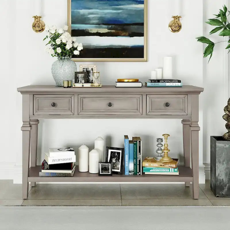 Console Rétro avec 3 Tiroirs et Étagère Inférieure