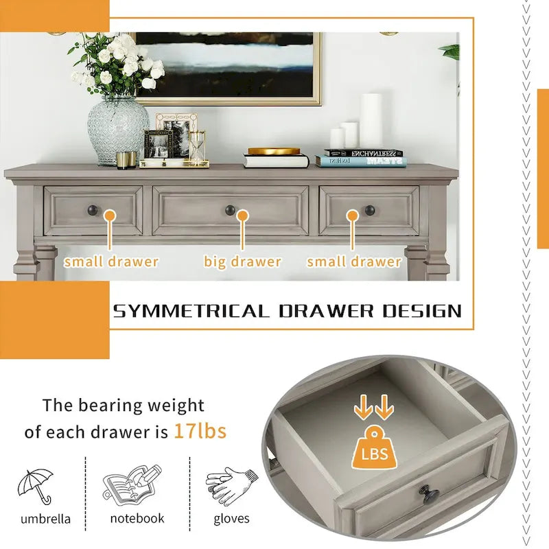 Console Rétro avec 3 Tiroirs et Étagère Inférieure