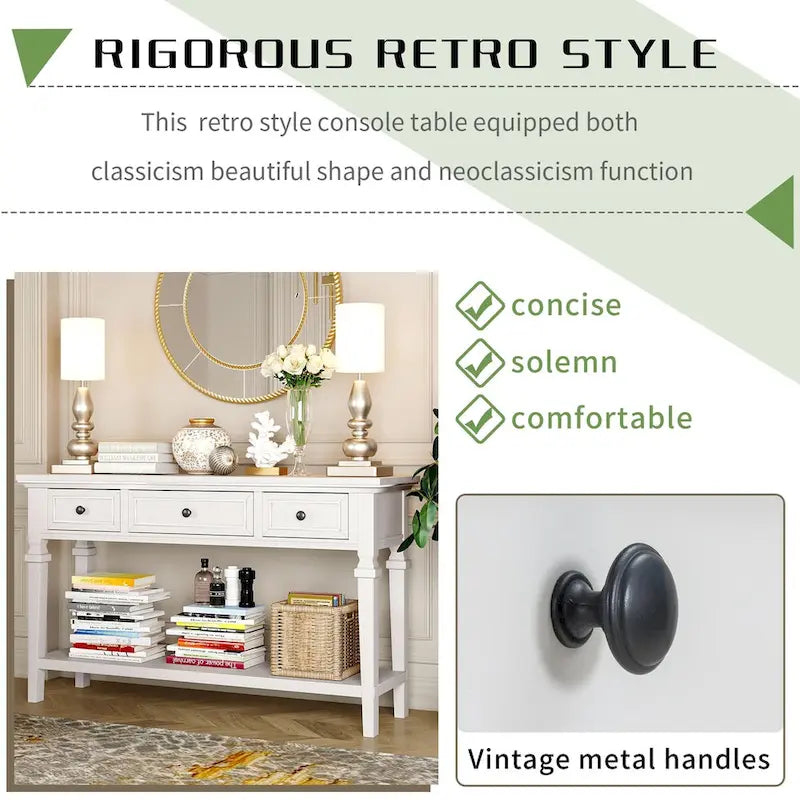 Console Rétro avec 3 Tiroirs et Étagère Inférieure