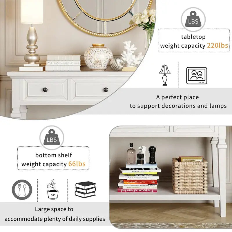 Console Rétro avec 3 Tiroirs et Étagère Inférieure