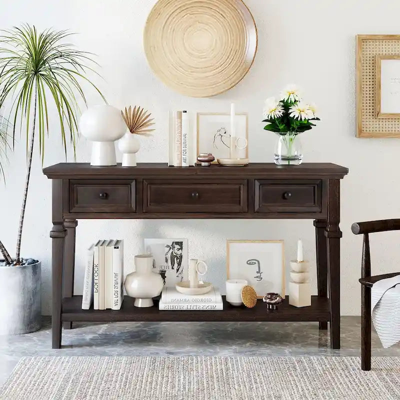 Console Rétro avec 3 Tiroirs et Étagère Inférieure
