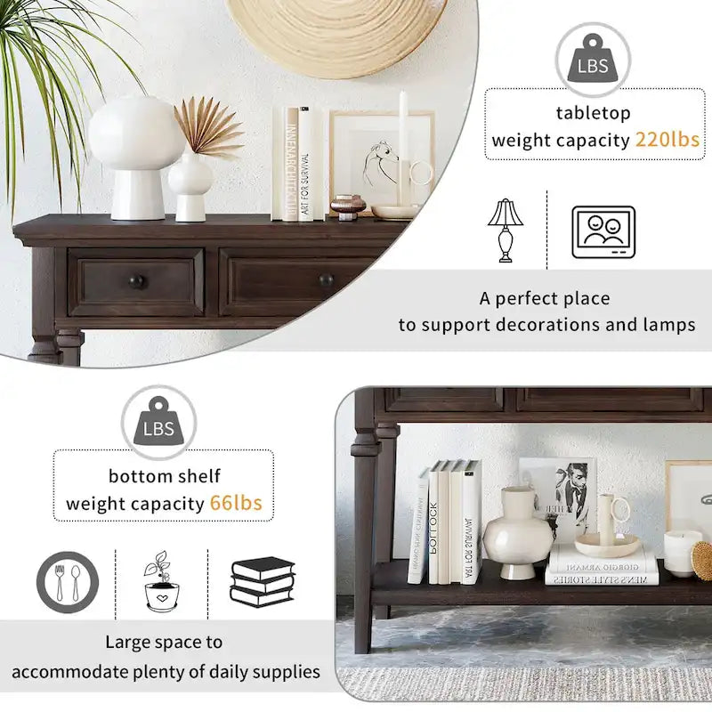 Console Rétro avec 3 Tiroirs et Étagère Inférieure