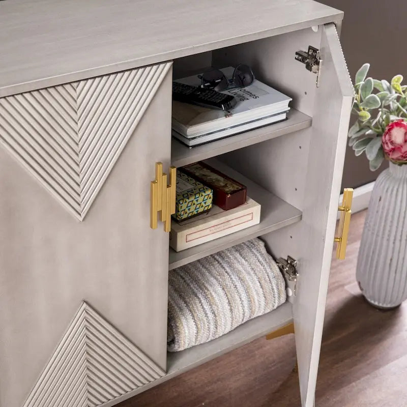 Buffet d'appoint contemporain en bois texturé géométrique gris
