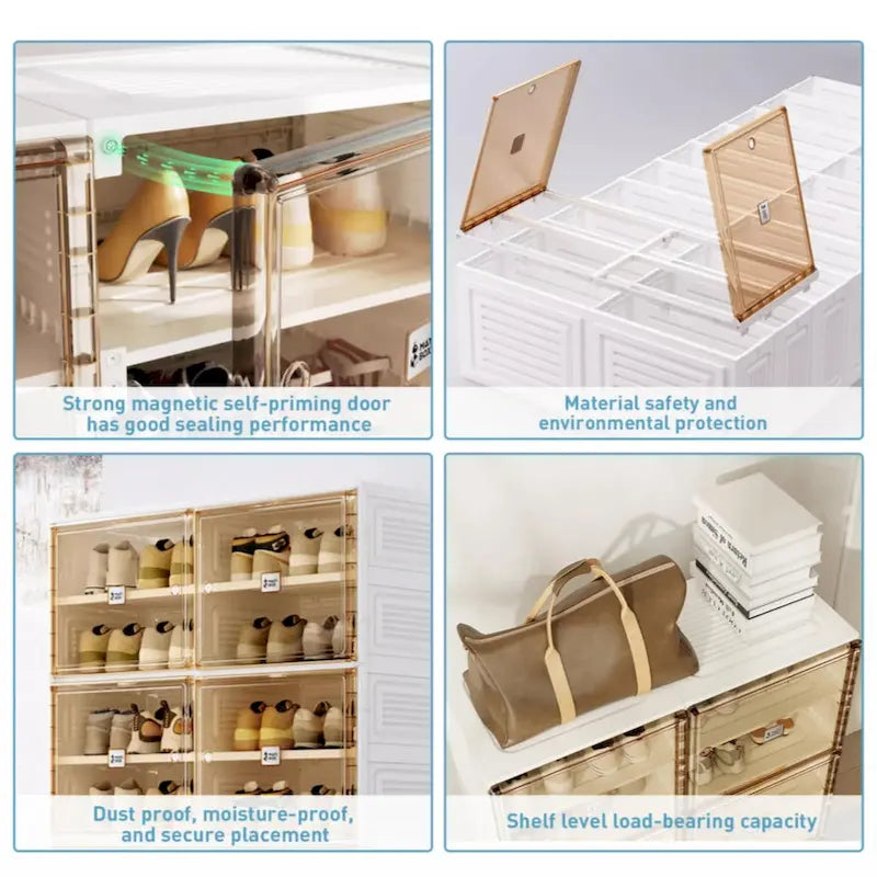 Meuble de rangement empilable avec portes et étagères, boîte à chaussures pour placard