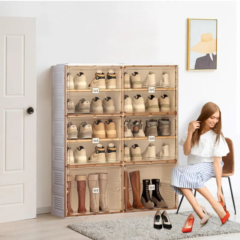 Meuble de rangement empilable avec portes et étagères, boîte à chaussures pour placard