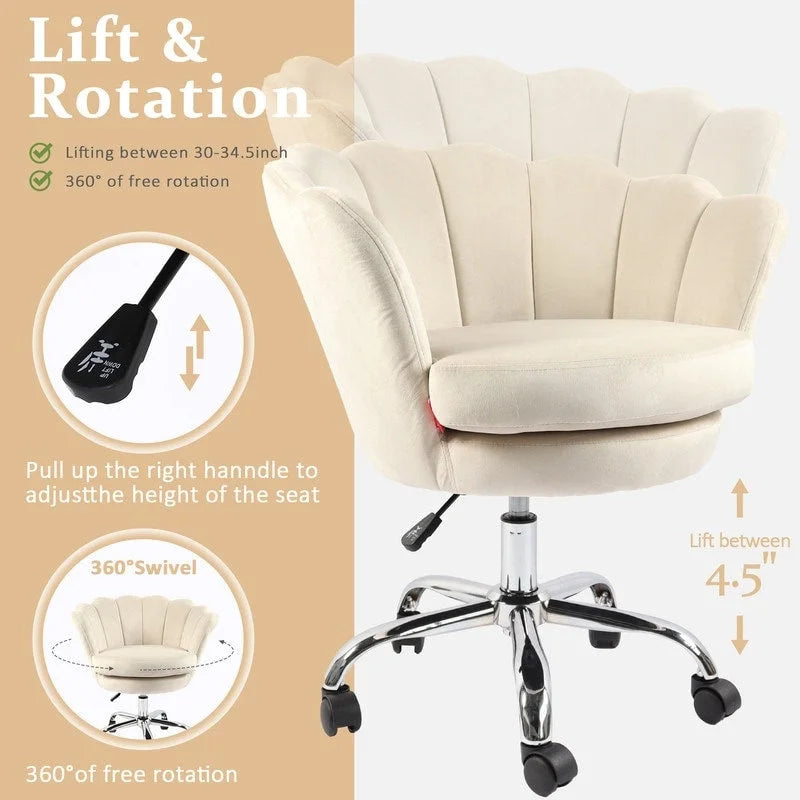 VANITII Fauteuil d'appoint Chaise de bureau pivotante avec roulettes Moderne Réglable en hauteur Rose/Gris/Blanc