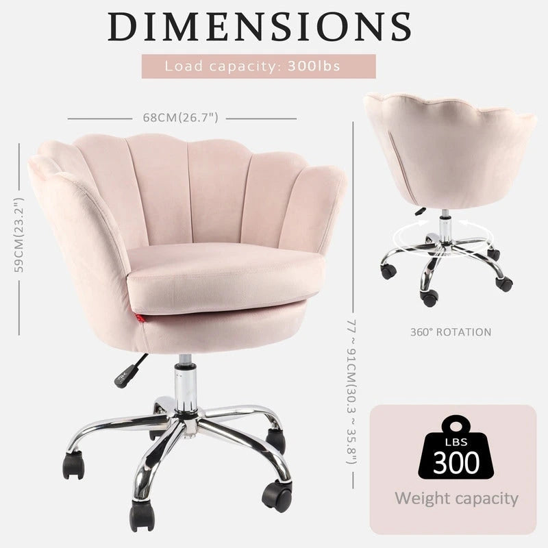 VANITII Fauteuil d'appoint Chaise de bureau pivotante avec roulettes Moderne Réglable en hauteur Rose/Gris/Blanc