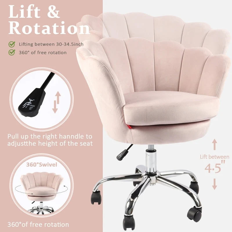 VANITII Fauteuil d'appoint Chaise de bureau pivotante avec roulettes Moderne Réglable en hauteur Rose/Gris/Blanc