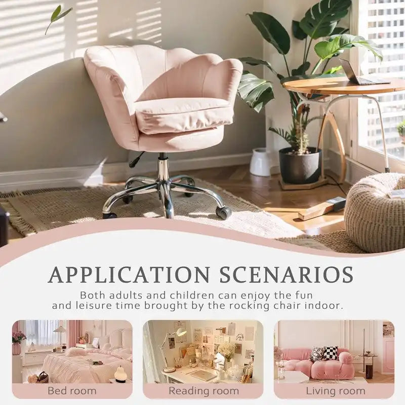 VANITII Fauteuil d'appoint Chaise de bureau pivotante avec roulettes Moderne Réglable en hauteur Rose/Gris/Blanc
