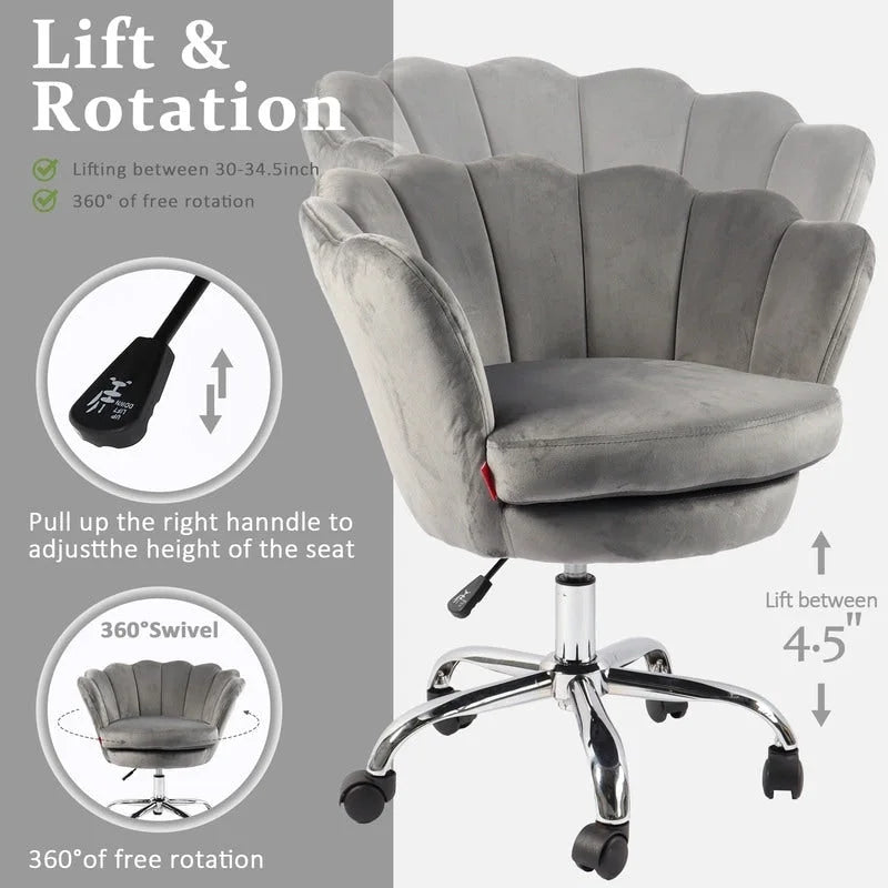 VANITII Fauteuil d'appoint Chaise de bureau pivotante avec roulettes Moderne Réglable en hauteur Rose/Gris/Blanc