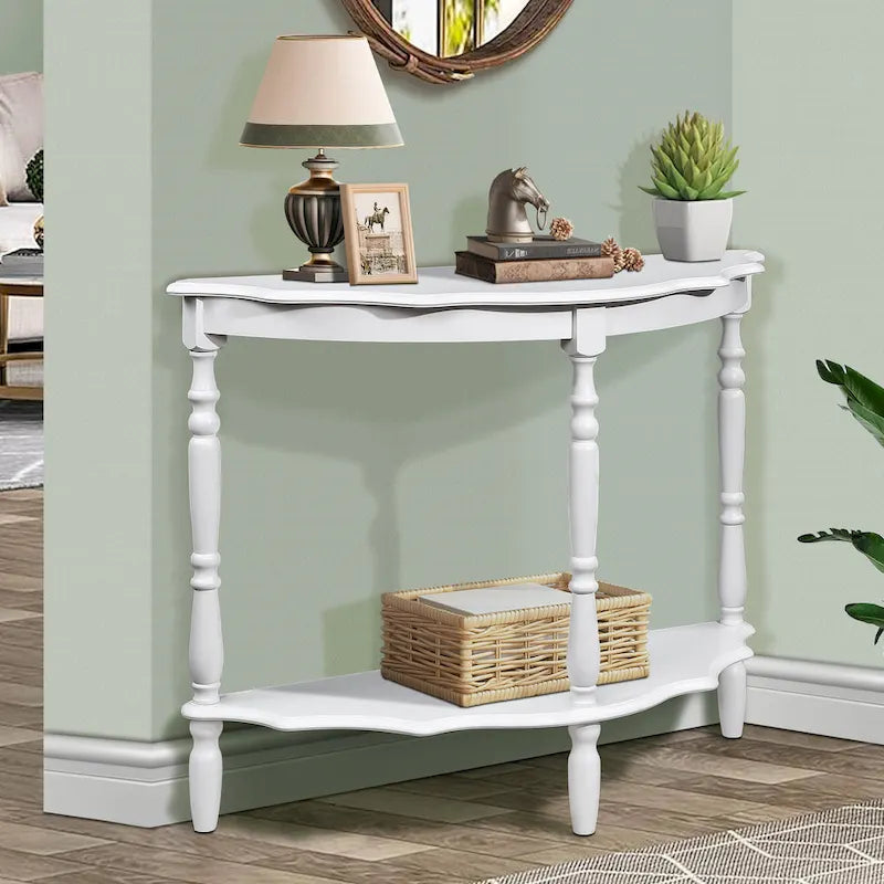 Console demi-lune rétro avec étagère ouverte