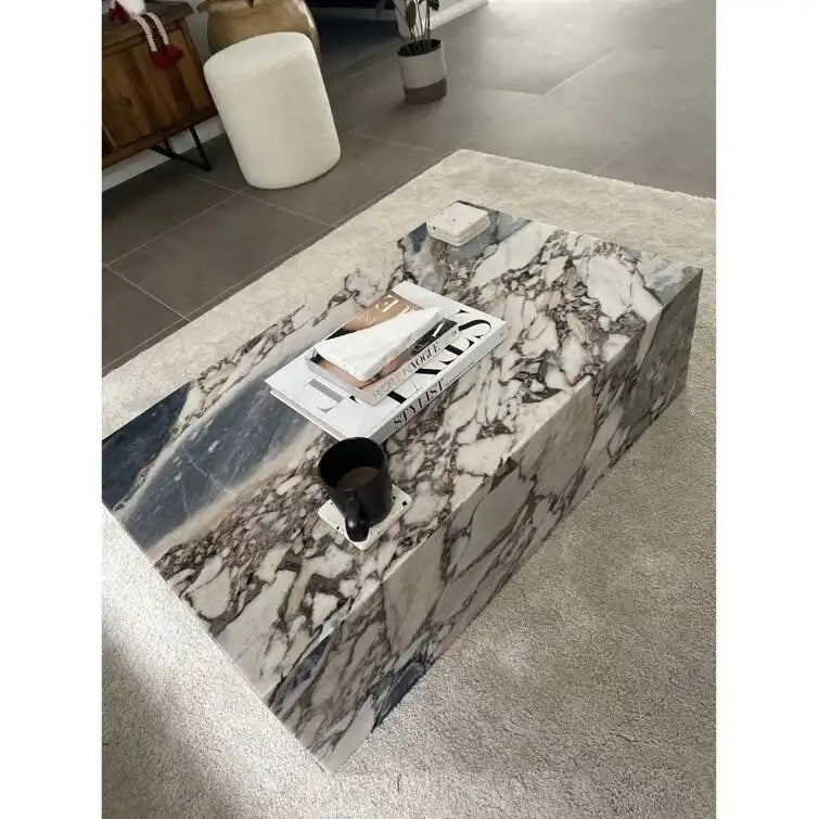 Table basse BETACH en véritable marbre massif – Marbre Bleu Galaxie