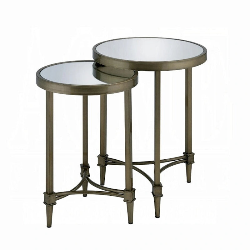 ACME ADITYA TABLE BASSE Gigogne Finition Laiton Ancien et Miroir