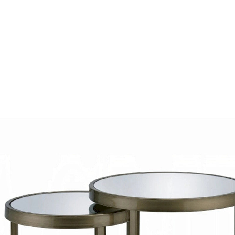 ACME ADITYA TABLE BASSE Gigogne Finition Laiton Ancien et Miroir