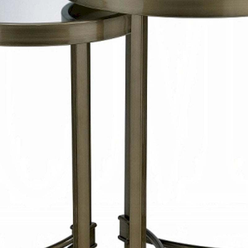 ACME ADITYA TABLE BASSE Gigogne Finition Laiton Ancien et Miroir