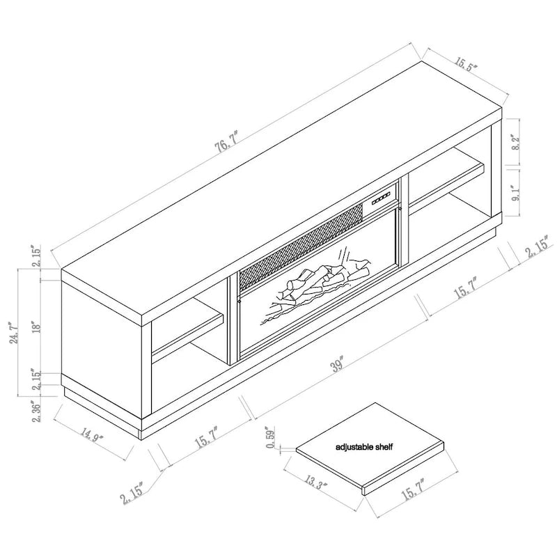 Meuble TV console de 77 po pour téléviseurs jusqu'à 85 po avec cheminée – 77 pouces de largeur
