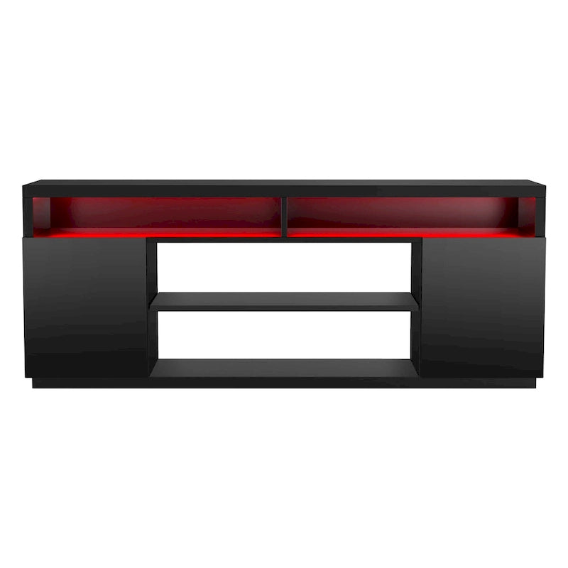 Meuble TV rectangulaire noir moderne avec LED RVB de 68 po pour téléviseurs jusqu'à 75 po