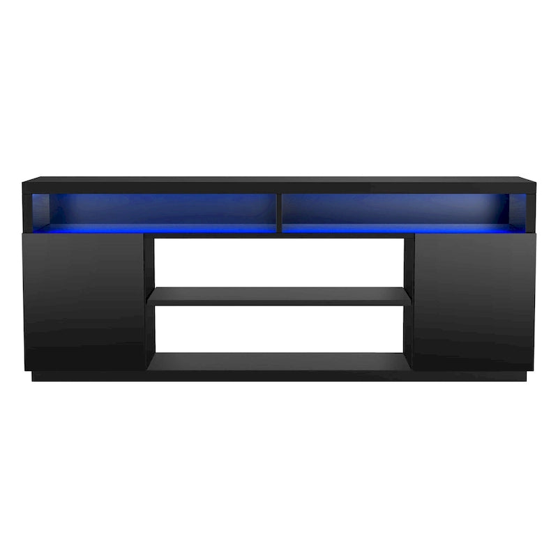 Meuble TV rectangulaire noir moderne avec LED RVB de 68 po pour téléviseurs jusqu'à 75 po
