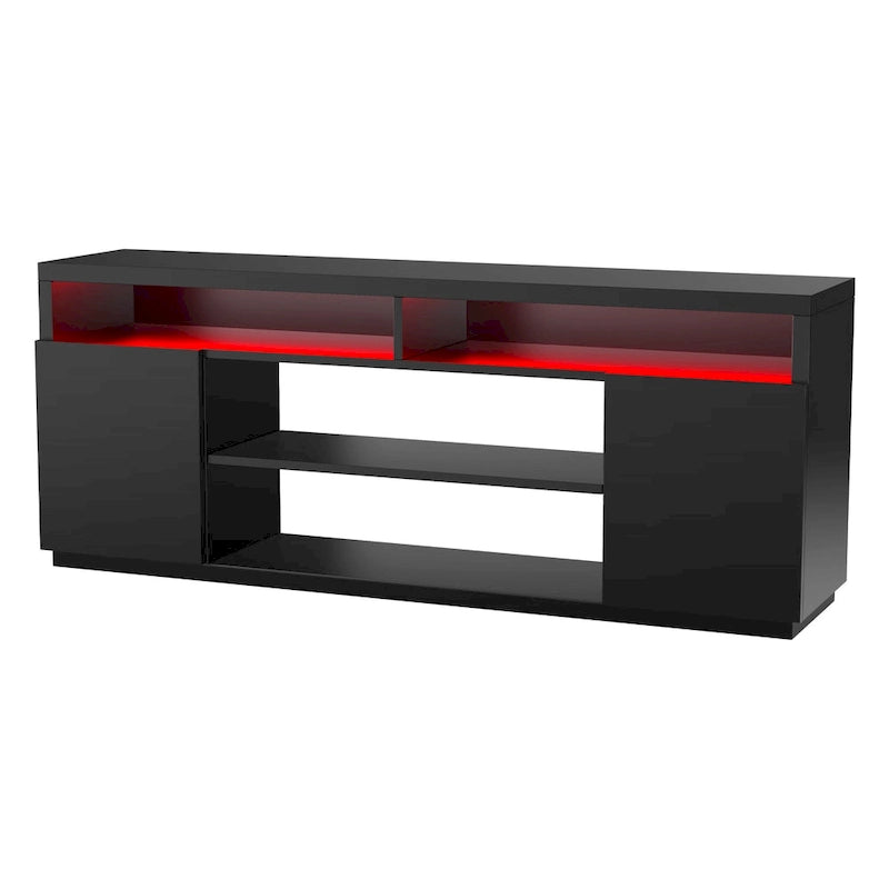 Meuble TV rectangulaire noir moderne avec LED RVB de 68 po pour téléviseurs jusqu'à 75 po