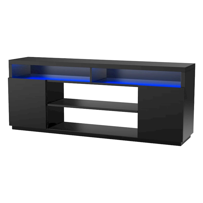 Meuble TV rectangulaire noir moderne avec LED RVB de 68 po pour téléviseurs jusqu'à 75 po