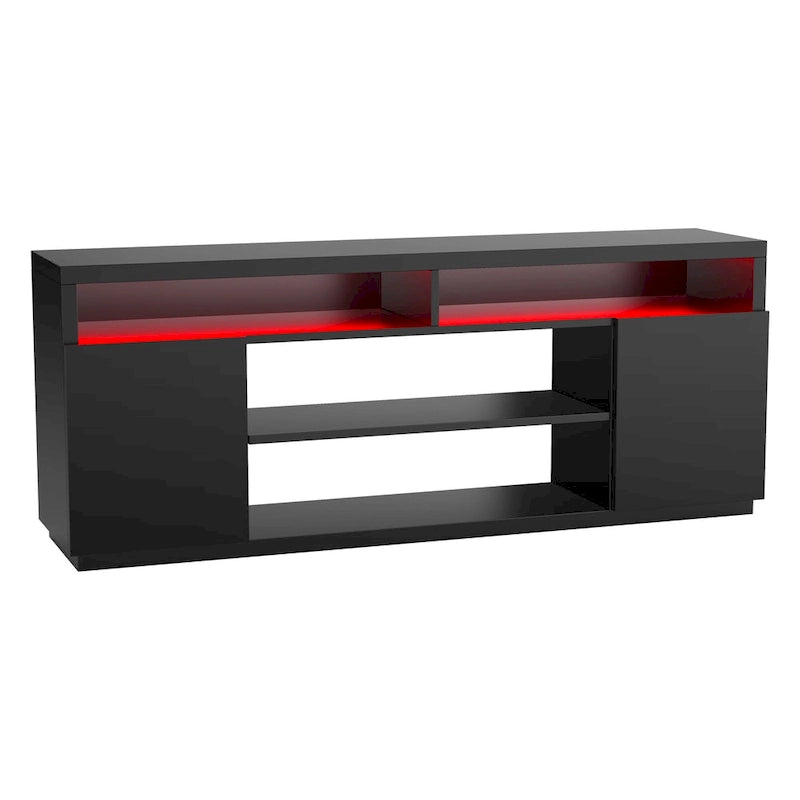 Meuble TV rectangulaire noir moderne avec LED RVB de 68 po pour téléviseurs jusqu'à 75 po