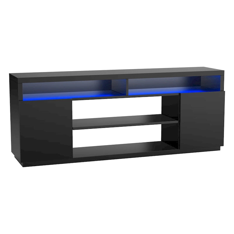 Meuble TV rectangulaire noir moderne avec LED RVB de 68 po pour téléviseurs jusqu'à 75 po